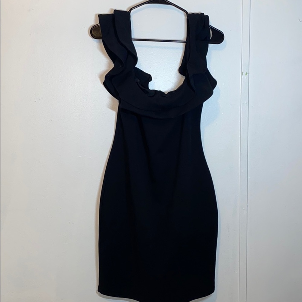 Black Ruffled off the shoulder Dress